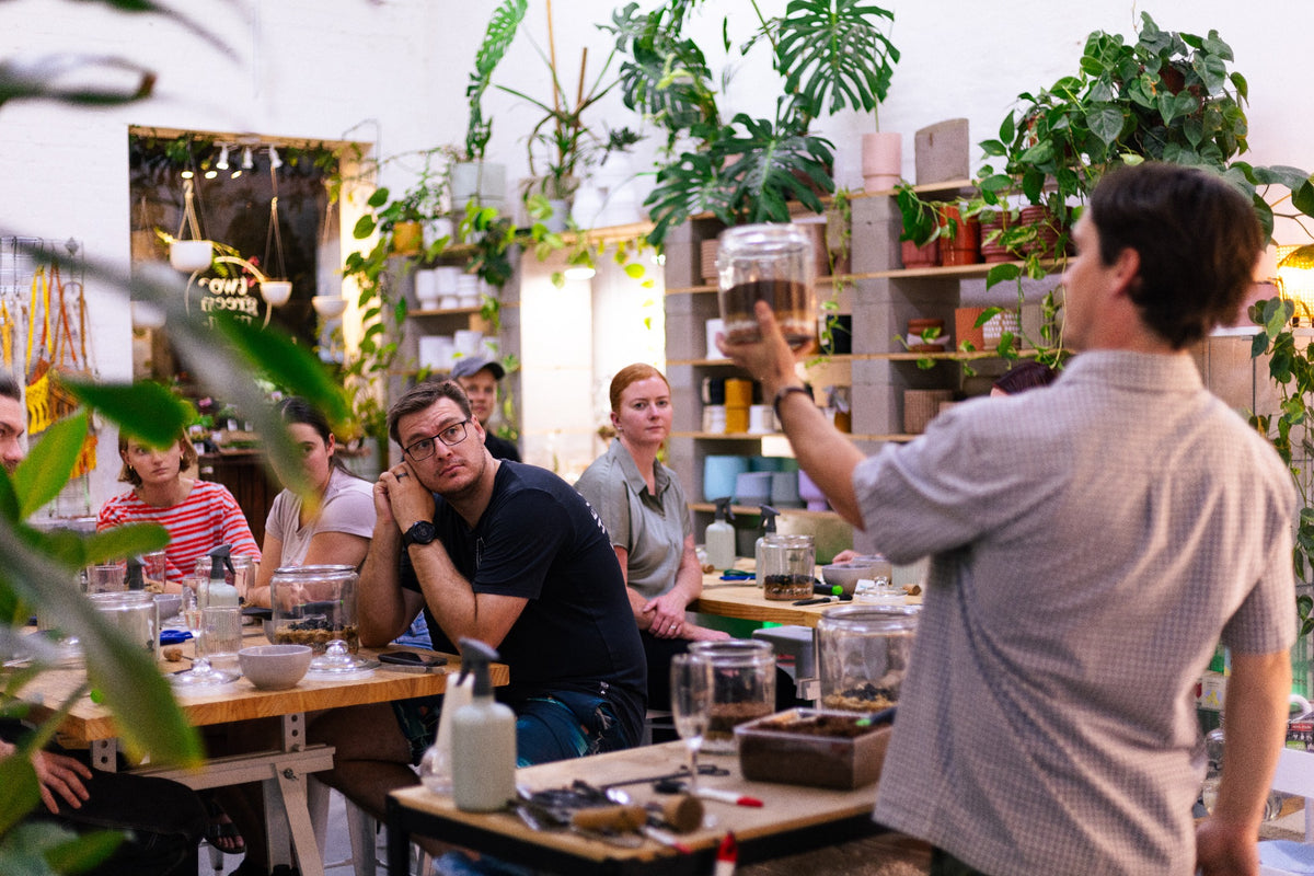 A terrarium workshop in progress at Two Green Men