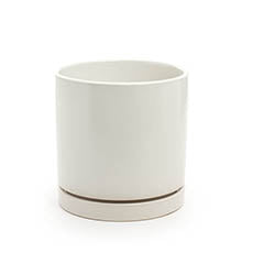 Small Loreto Plant Pot & Plate- White (15Dx15cmH)